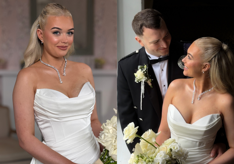 Wedding couple smiling at camera by Let's Do It Creative