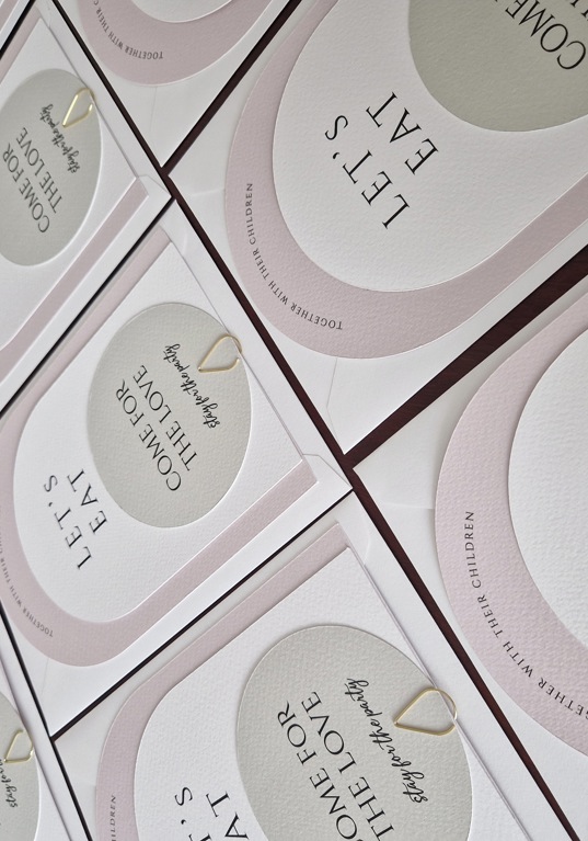 Celtic Paperie modern wedding menu cards with blush and neutral arch design