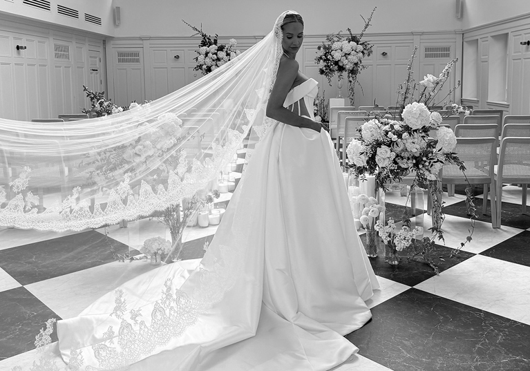 Emily Shak poses for the cover of Tie the Knot Scotland, with content captured by Glasgow-based wedding content creator Ivoura.