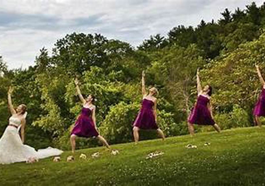 Bridal party yoga for calm and relaxation on the morning of your wedding or a fun alternative to traditional hen and stag parties.