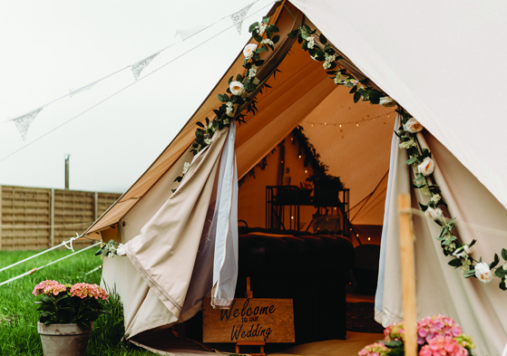 Boho wedding bell tent at Maycroft Retreat in Perthshire.