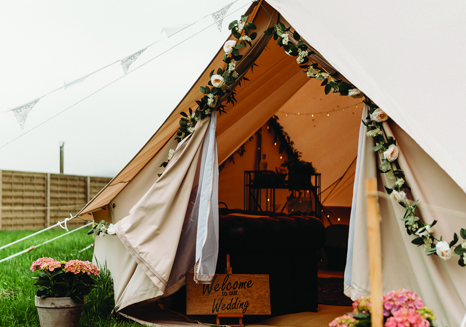 Boho wedding bell tent at Maycroft Retreat in Perthshire.