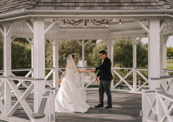 The Gailes Hotel & Spa bride and groom dancing in the outdoor wedding gazebo