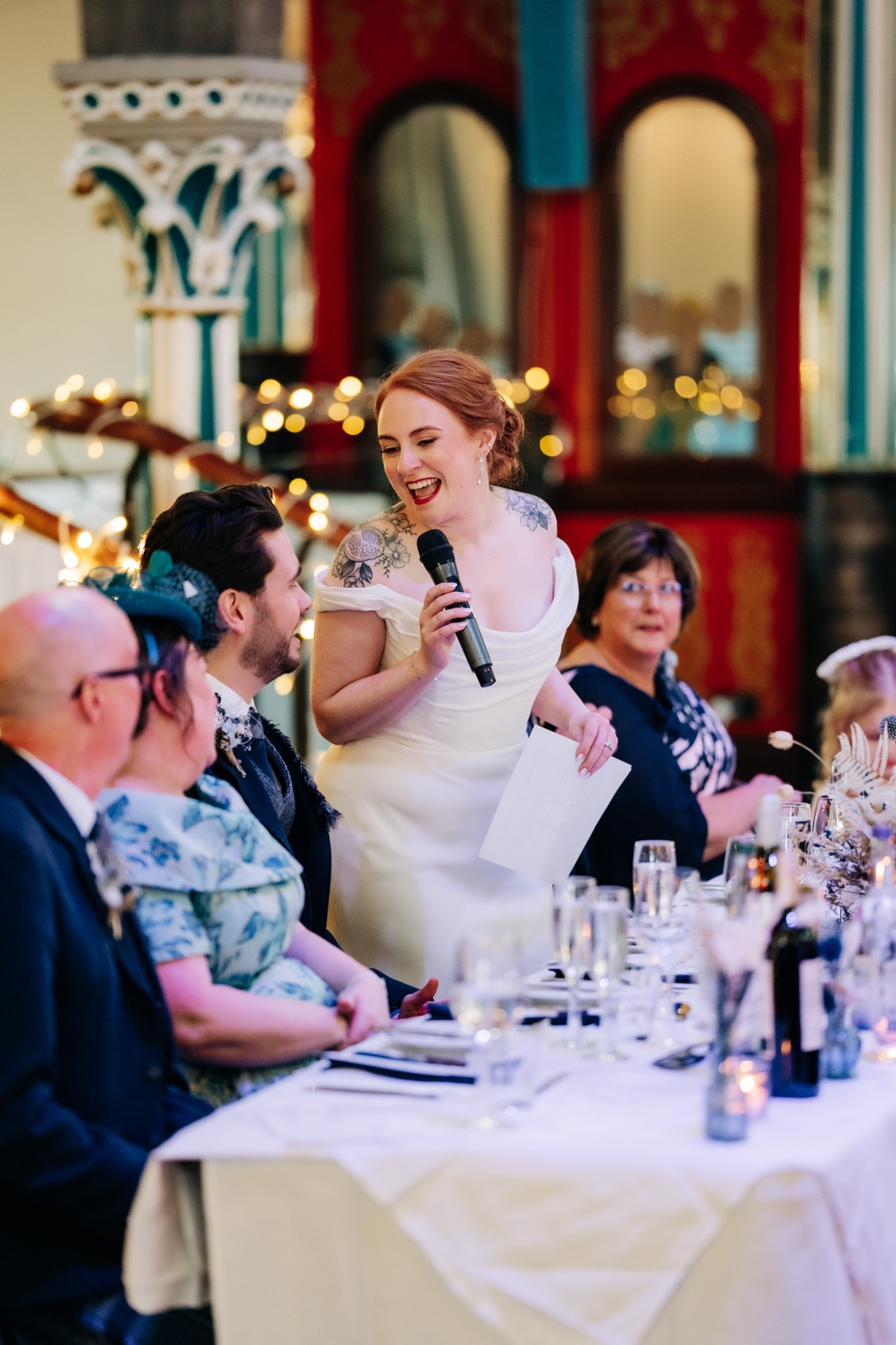  Bride Robyn gives a wedding speech during the reception at Òran Mór in Glasgow, surrounded by family and friends.