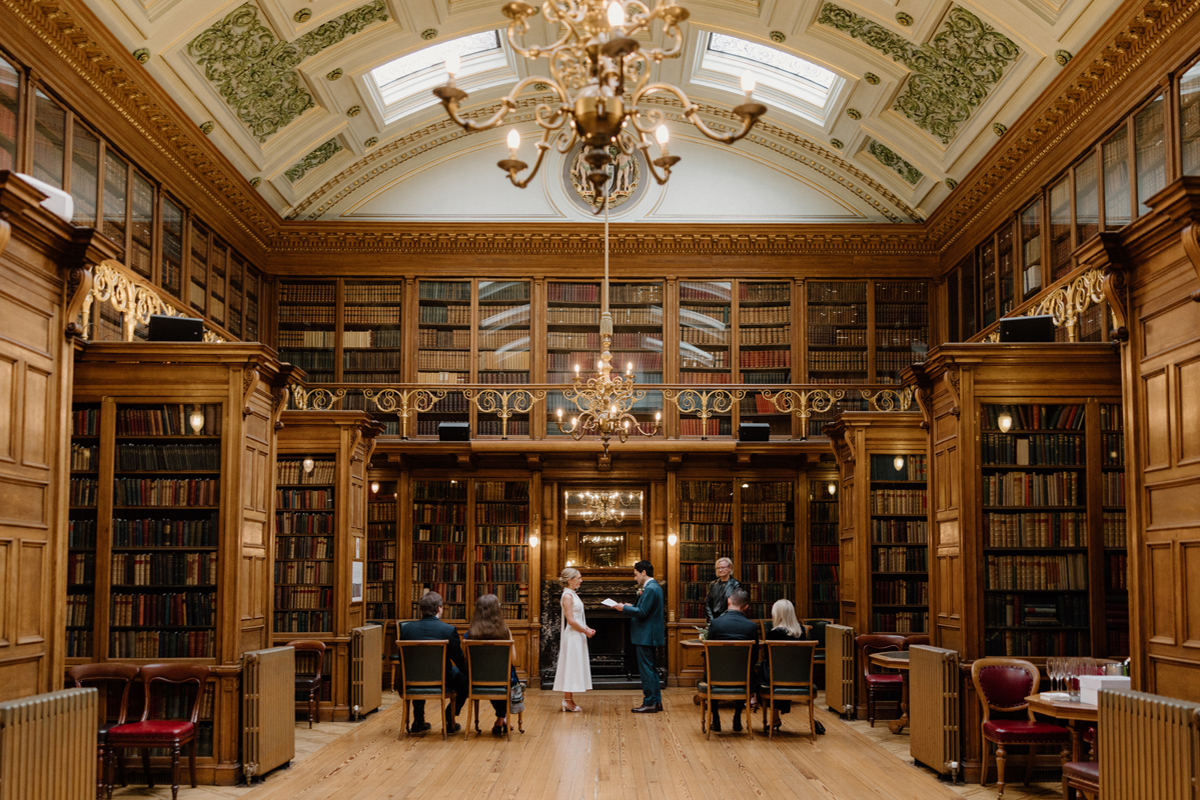 Intimate wedding ceremony inside the New Library at the Royal College of Physicians of Edinburgh