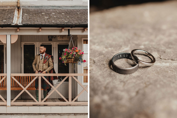 Image of groom on wedding morning and one of couple's rings