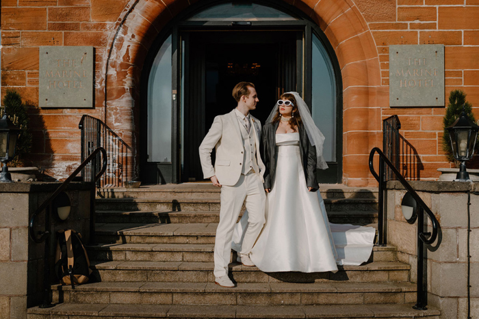 Bride And Groom On Stairs At Marine Troon Hotel