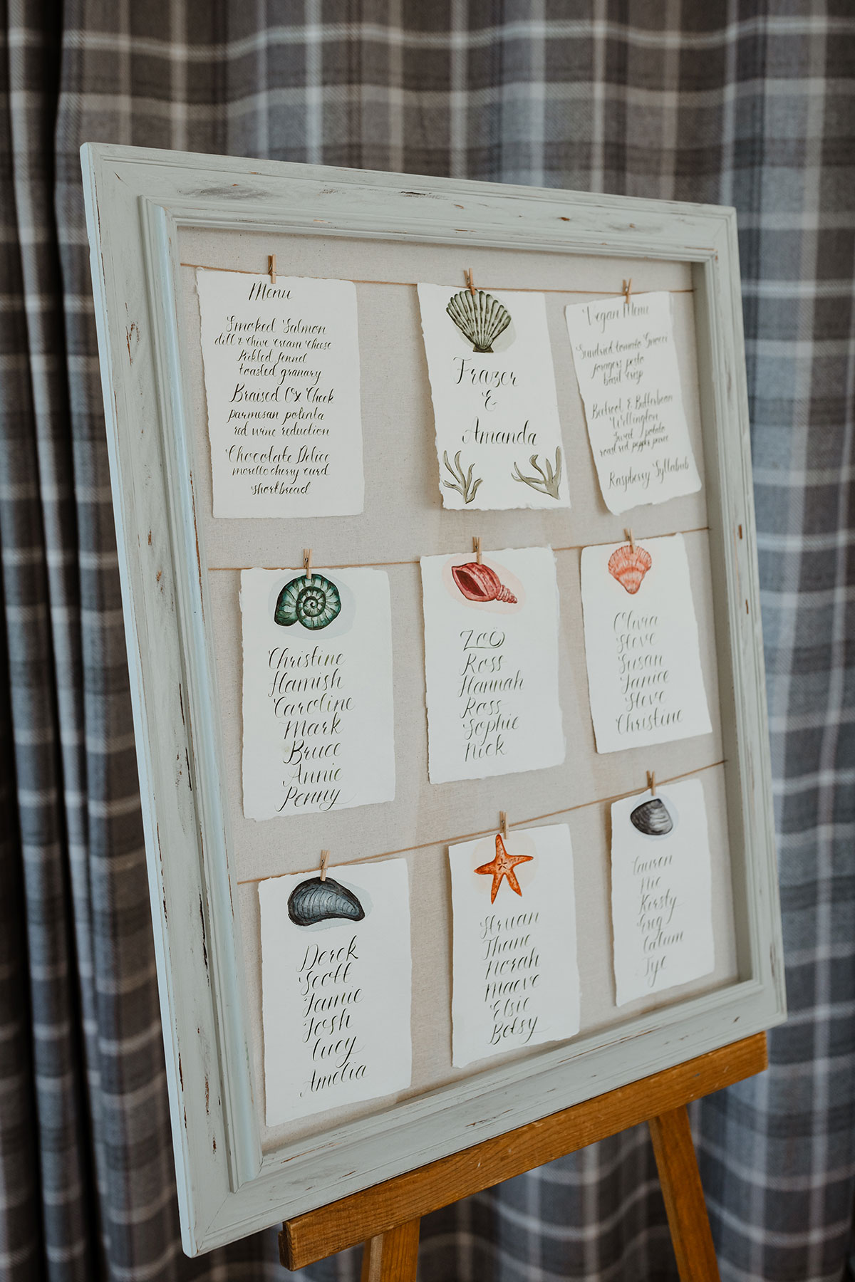 Table plan and menu cards on a board