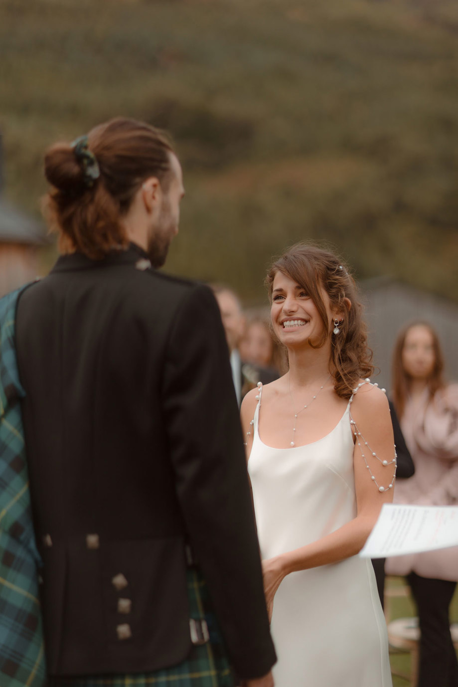 bride and groom during outdoor pagan wedding ceremony at Carrick Castle Estate