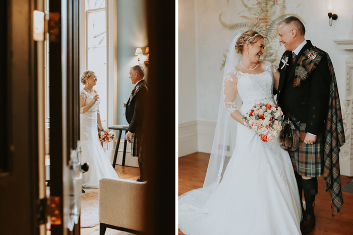 Couple portraits showing bride and groom smiling at each other