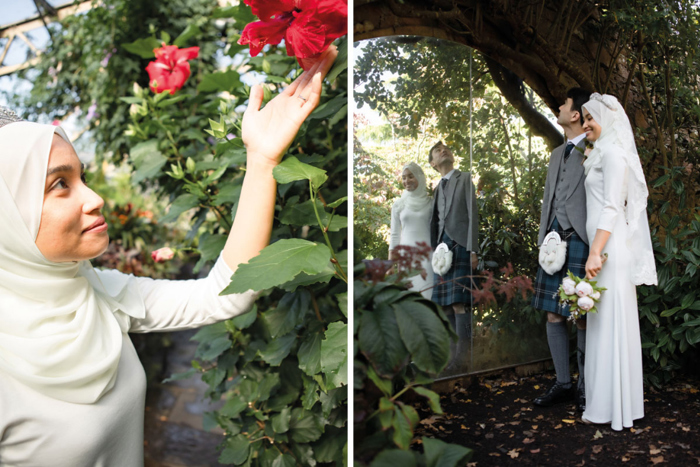 A Bride And Groom Exploring Inverness Botanic Gardens