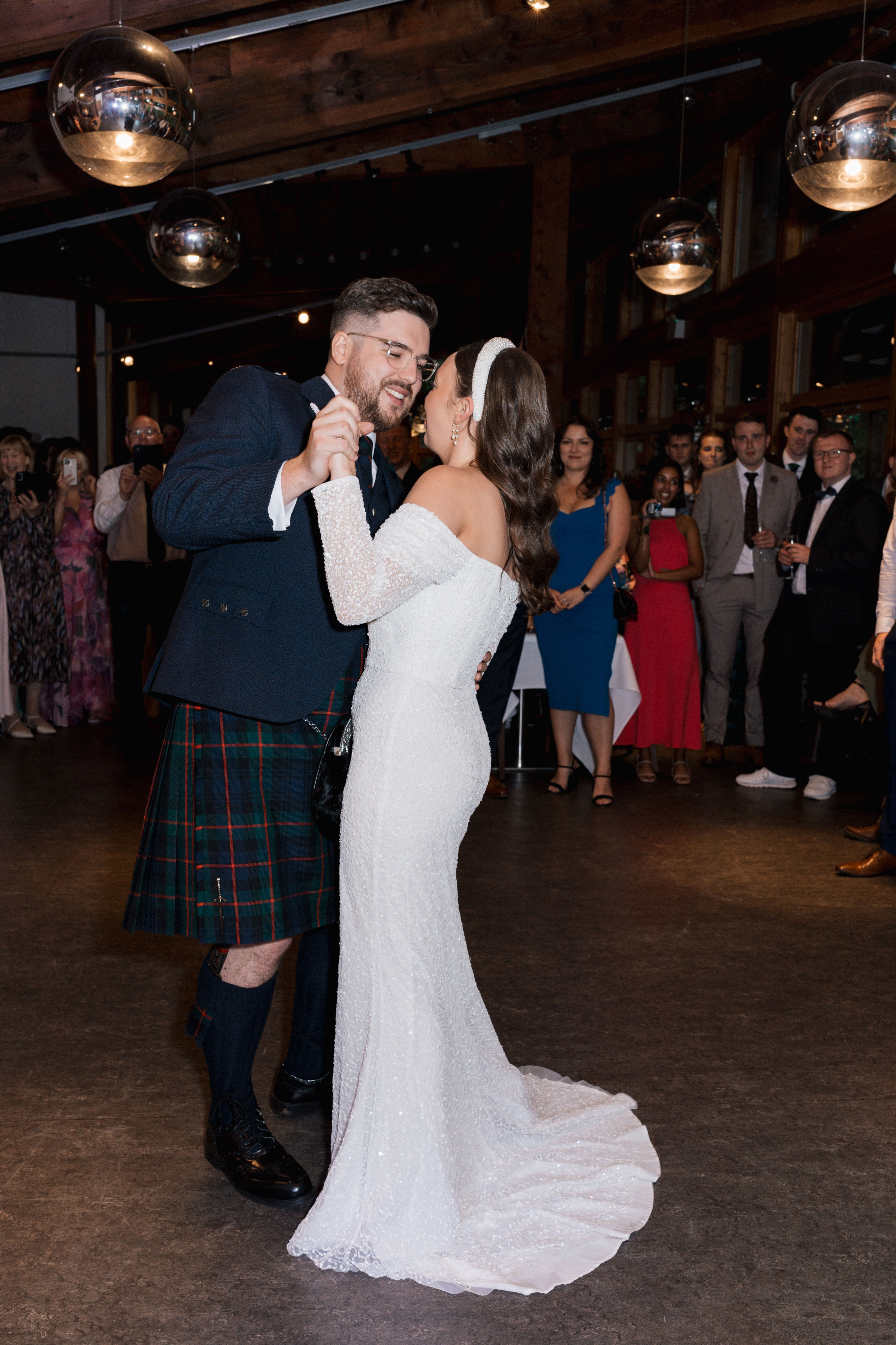 bride and groom dance on their wedding day at Robert Burns Birthplace