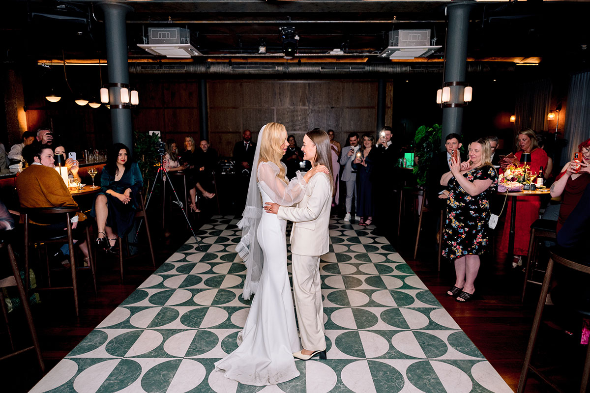 Brides’ first dance at The Exchange LGBTQ+ Glasgow wedding.