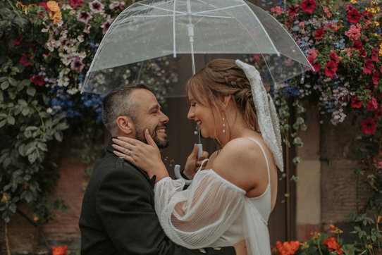 Couple portrait under an umbrella 