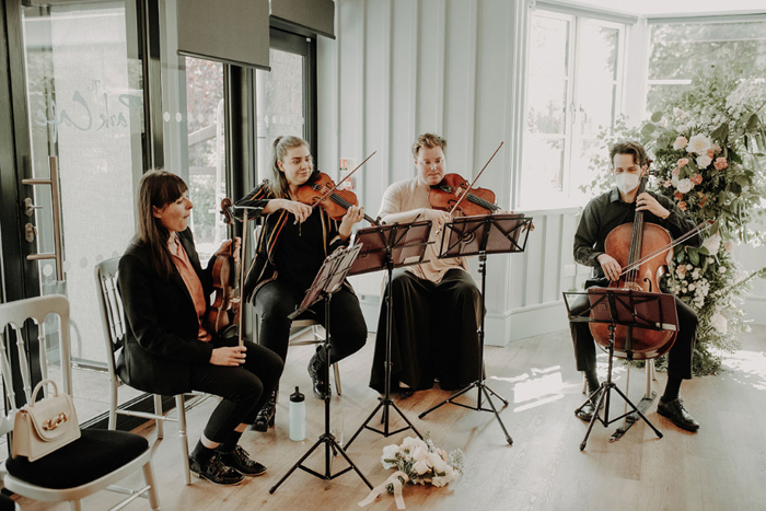 String Quartet play on wedding day at Hazlehead Park