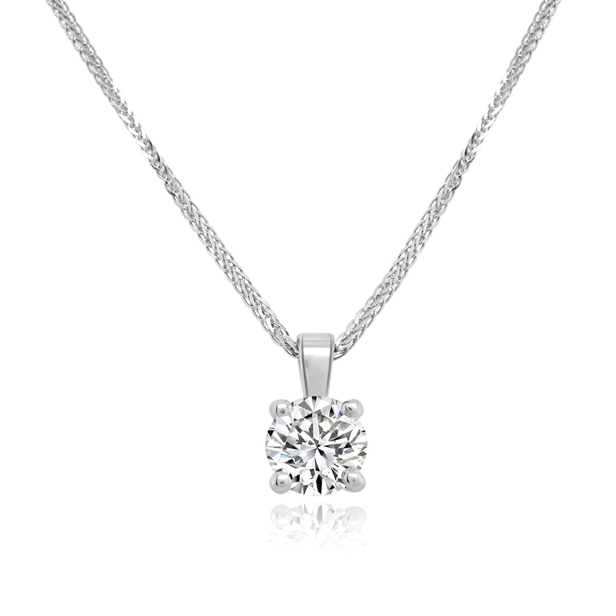 a lab-grown diamond solitaire pendant on a white gold chain 