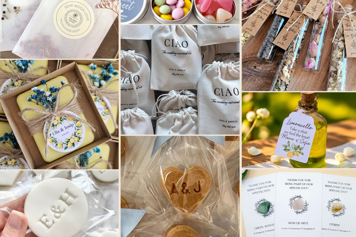Collage of different wedding favour images