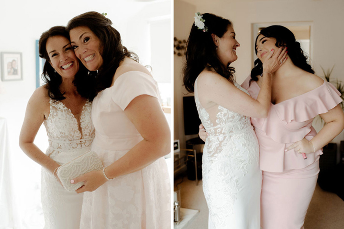 Image of bride with bridesmaid and one with daughter