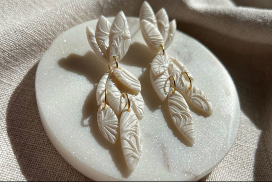 Imprinted polymer clay statement bridal drop earrings with gold links