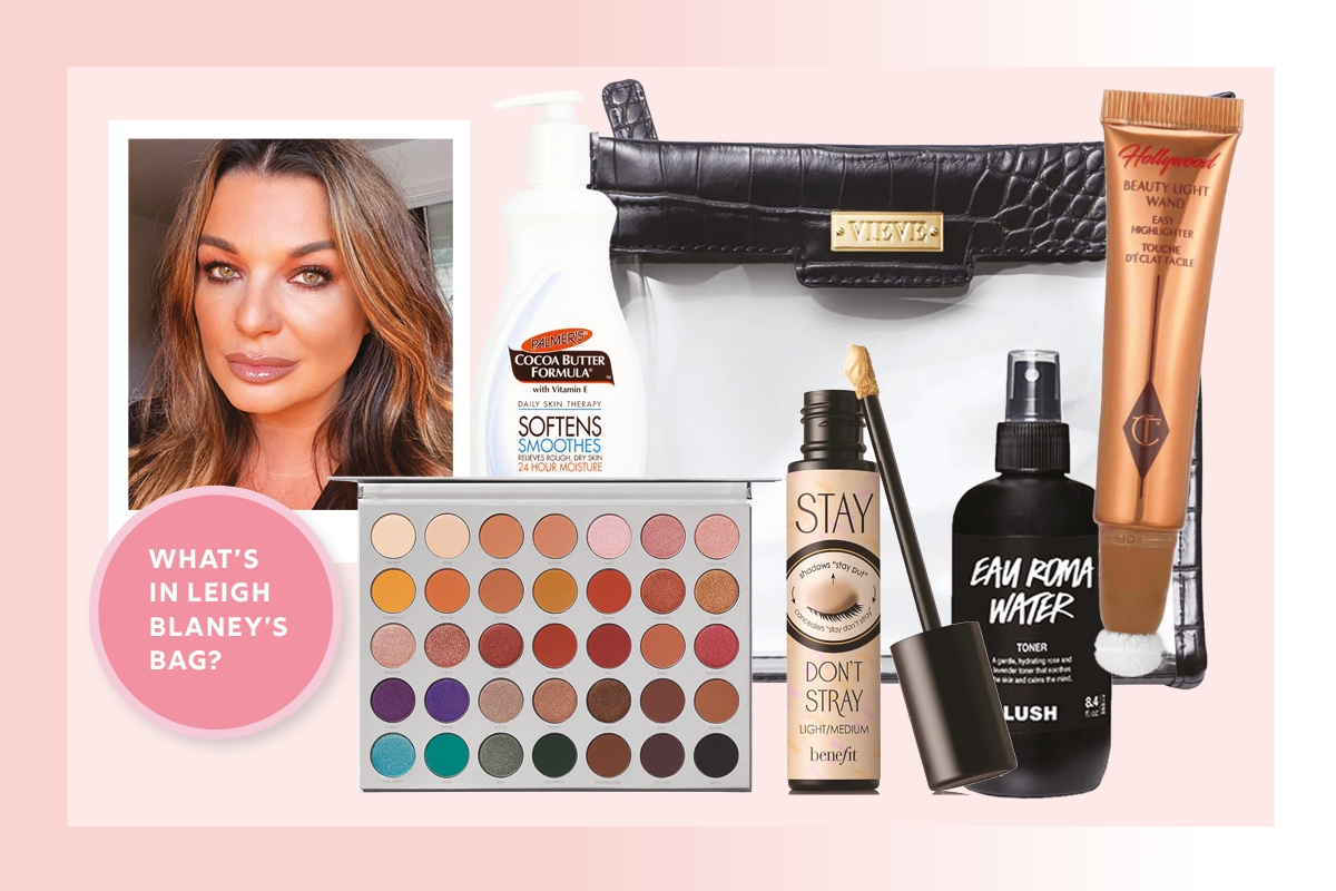 Image showing Leigh Blaney and the items within her makeup bag