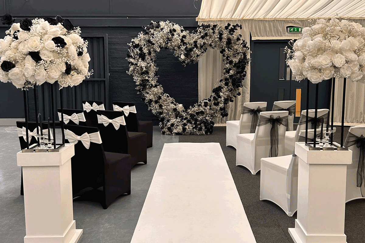 Aisle setup for a wedding open day at Geilsland Estate