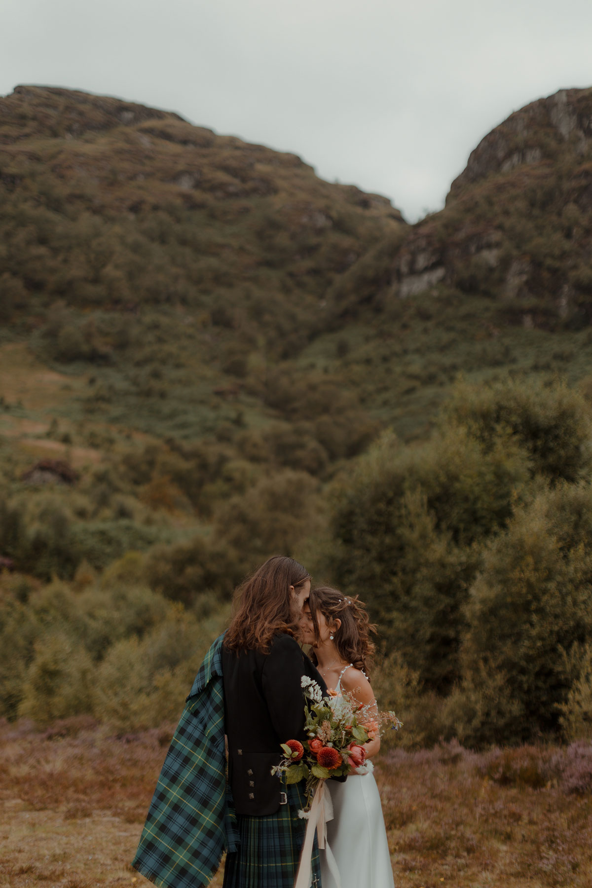 a portrait of a bride and groom in the Argyll countryside of Carrick Castle Estate