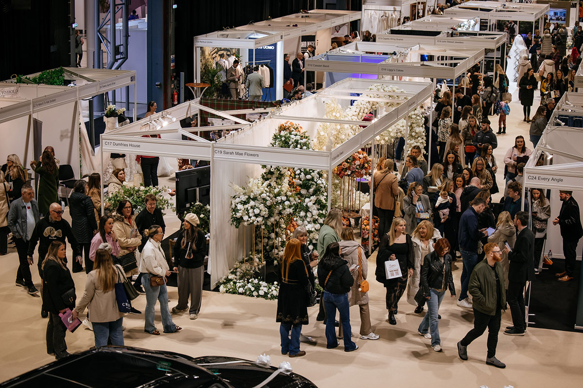 Exhibitor stands and visitors at The Scottish Wedding Show at the SEC in Glasgow