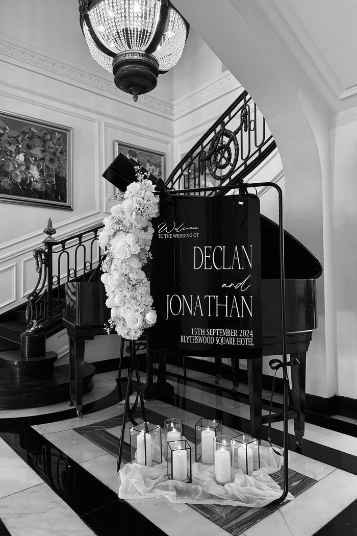 hotel lobby of kimpton blythswood square with wedding welcome sign