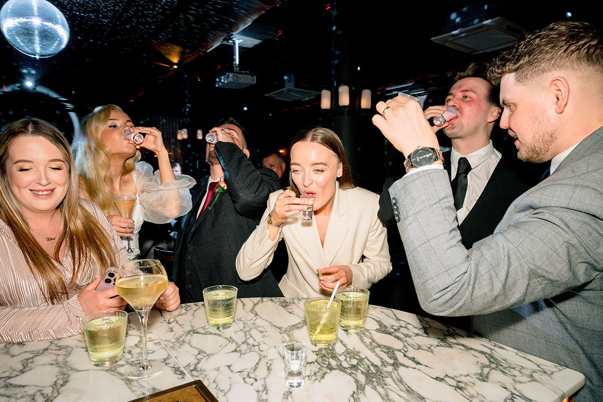 Wedding reception shots and drinks at The Exchange Glasgow.