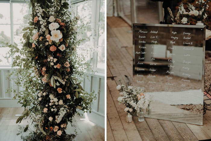 Wedding flowers and image of table plan