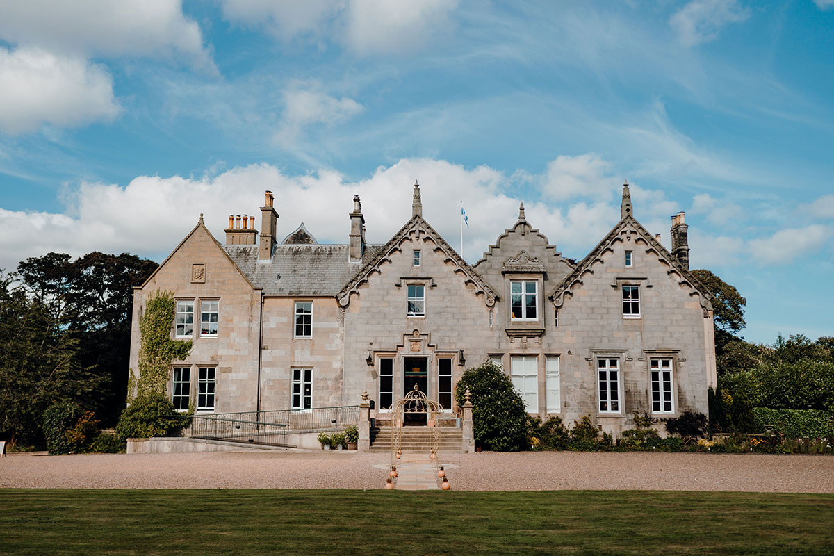 Exterior of Netherbyres House near Eyemouth, a Victorian country house wedding venue in the Scottish Borders.