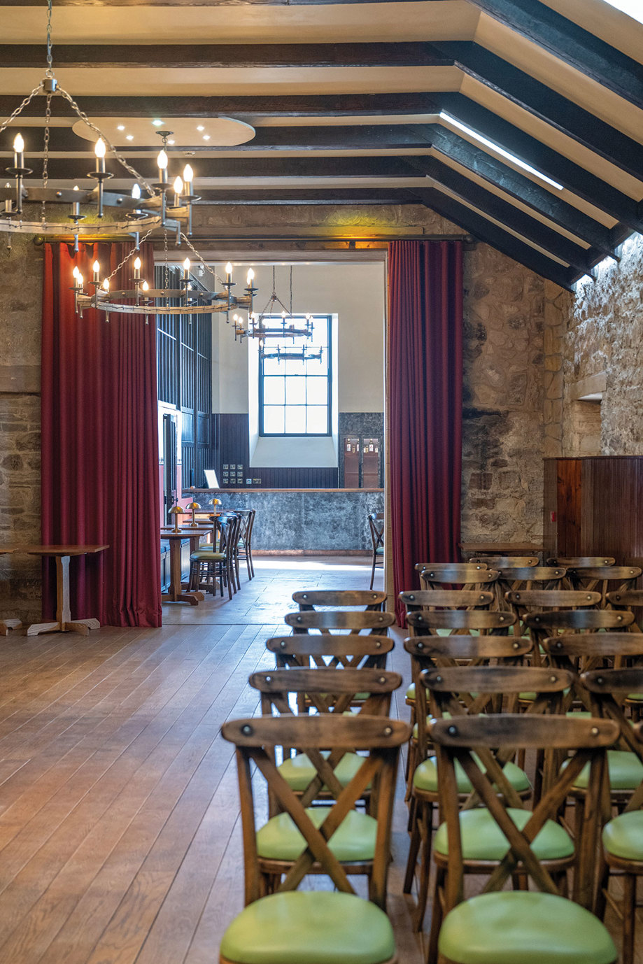 View from the Hay Loft at Rosebery Steading, through to the Pump House Bar