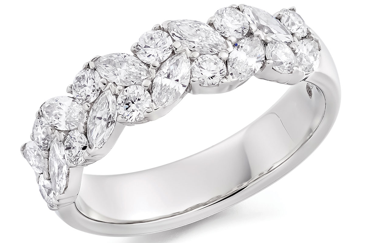 Marquise and round lab-grown diamond cluster ring in platinum by Logan the Jewellers