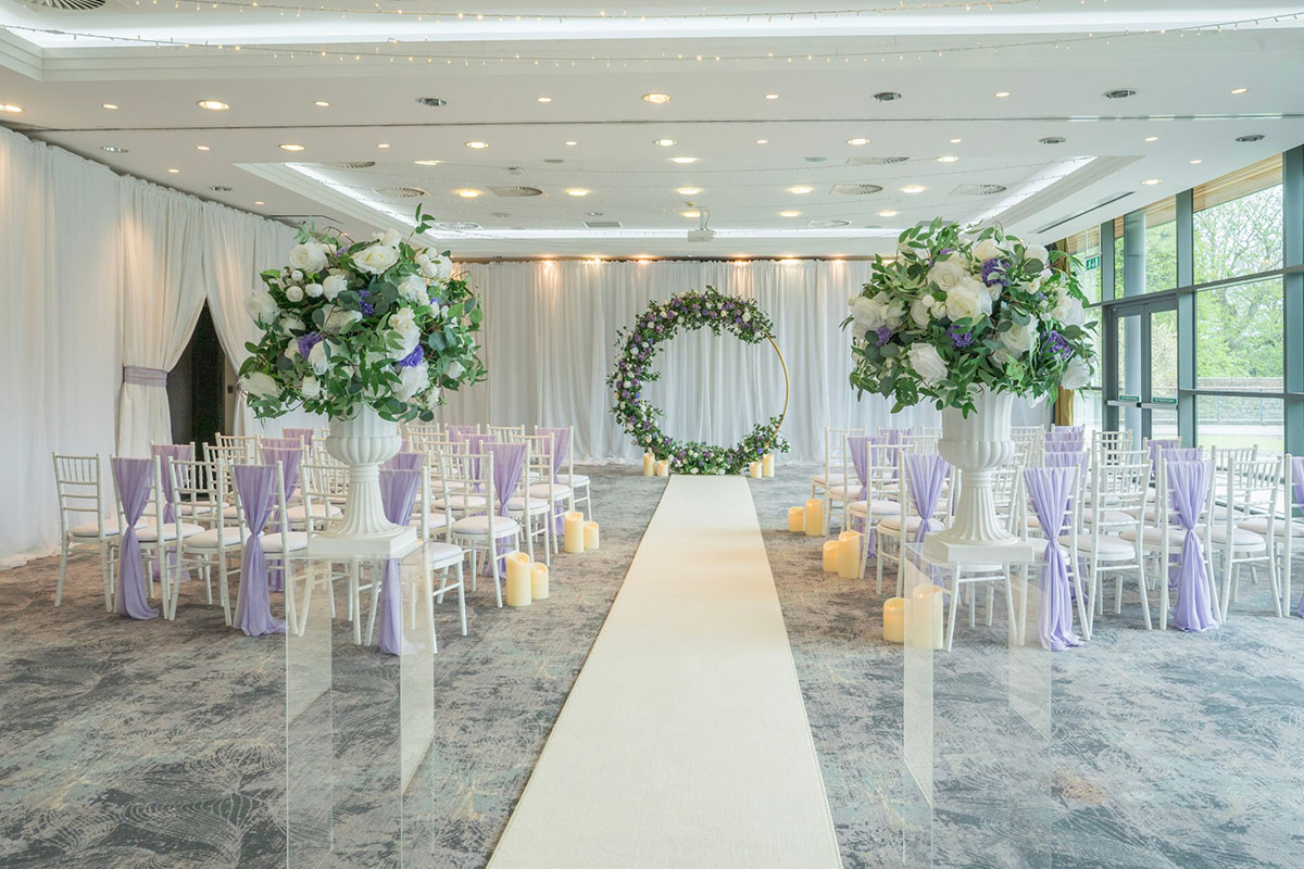 Wedding ceremony setup in the Garden Suite at Norton House Hotel & Spa near Edinburgh