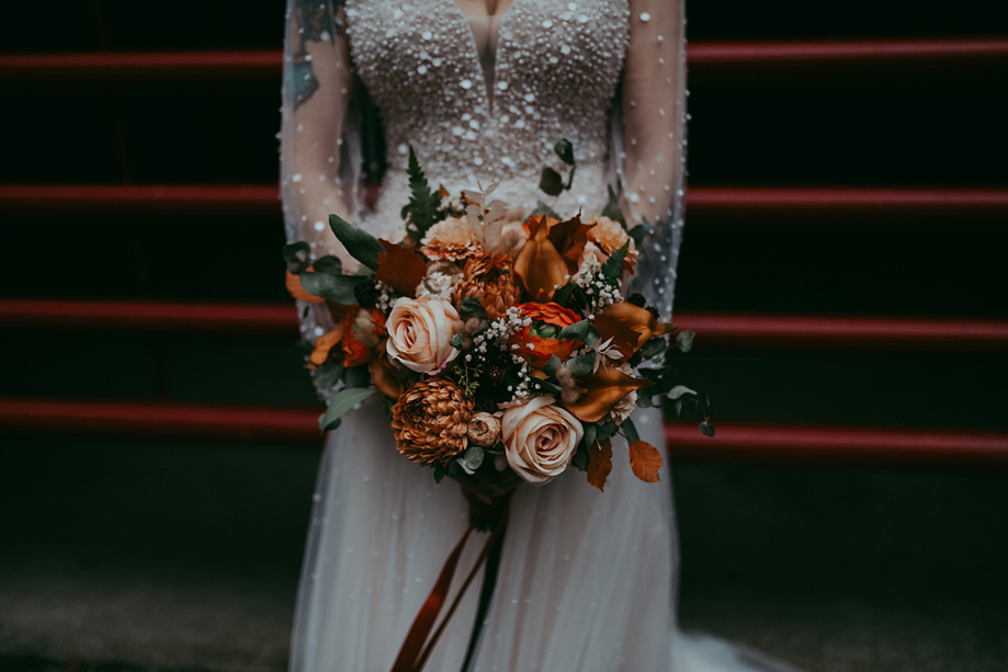 Wedding bouquet with orange flowers