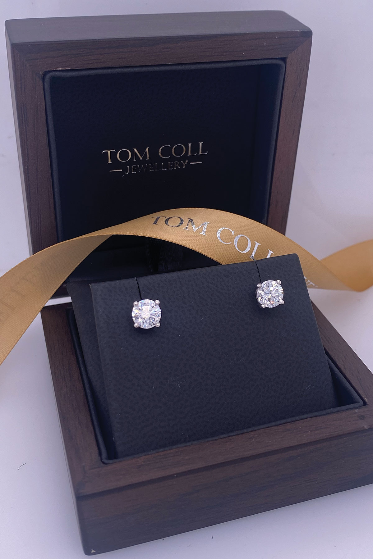Tom Coll Jewellery lab-grown diamond stud earrings in presentation box
