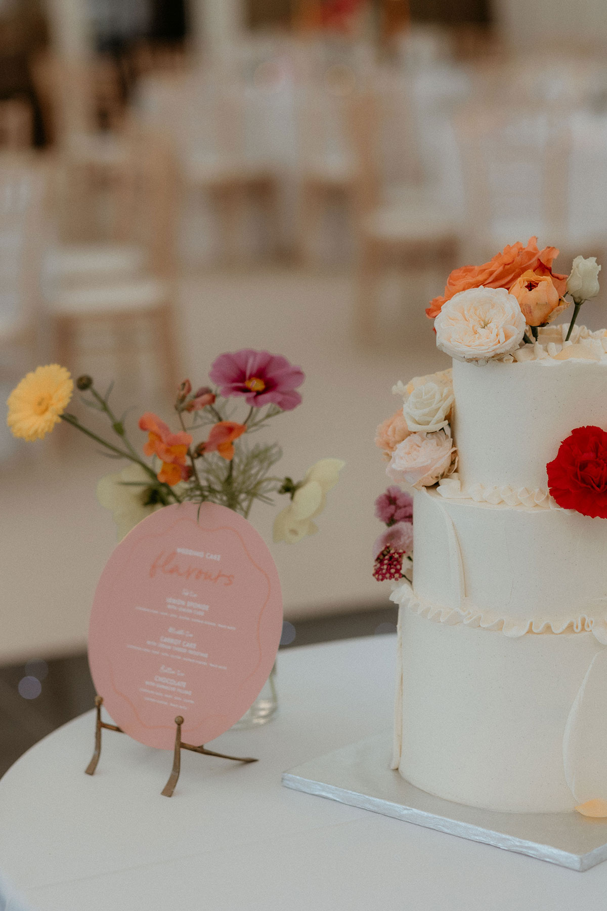 a close up of a wedding cake