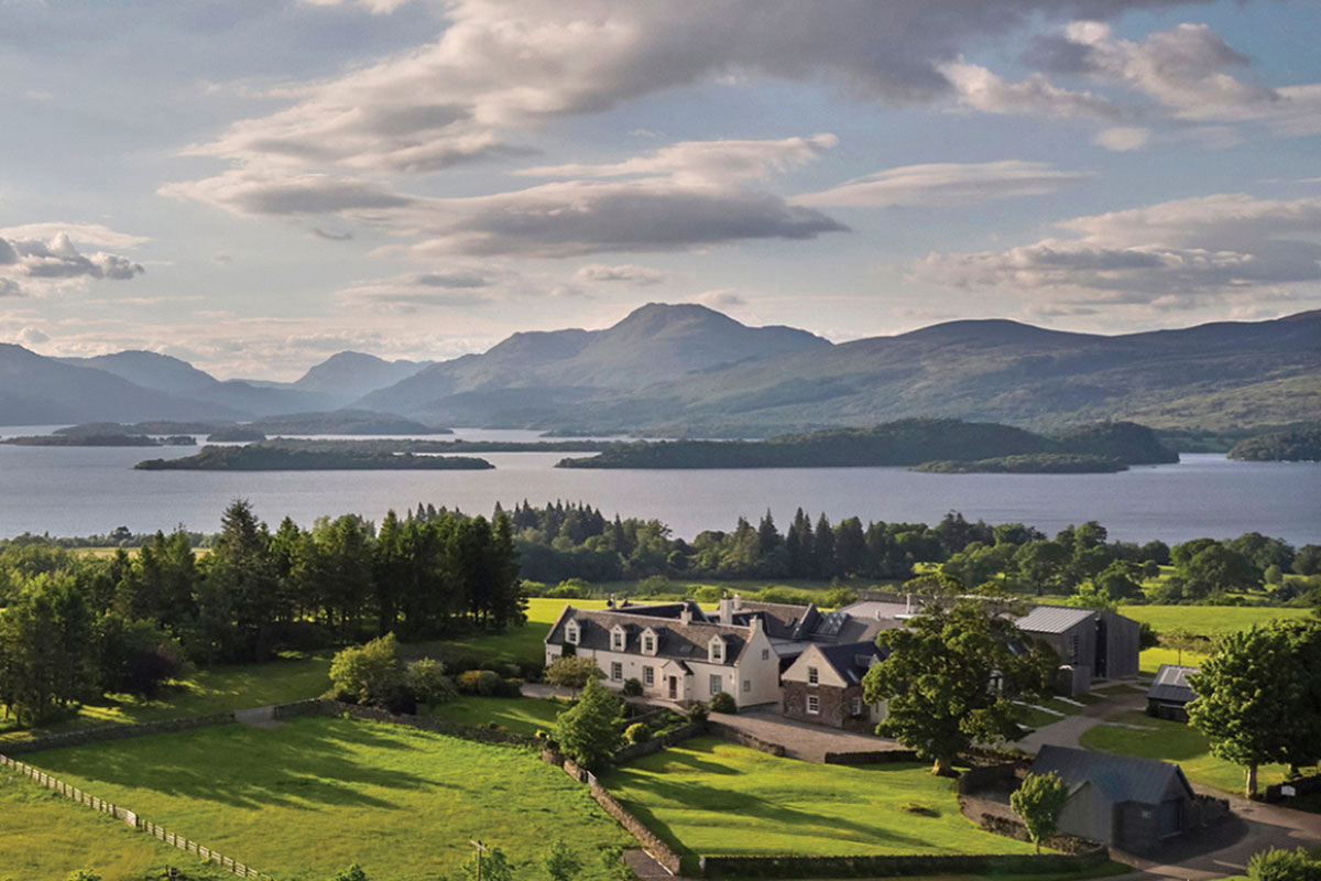 Ardoch Loch Lomond wedding venue exterior aerial view of venue and countryside