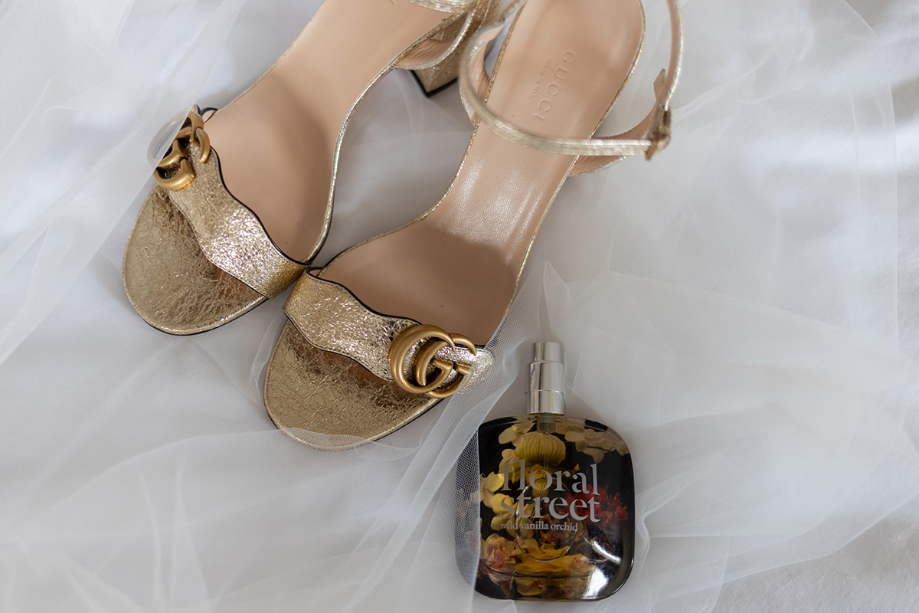 Gucci Gold Sandals And Floral Street Perfume