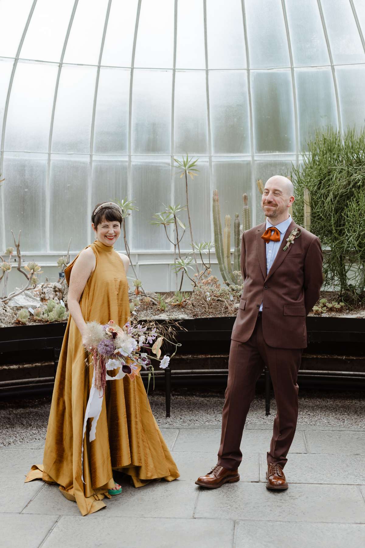 Bride and groom at their Kibble Palace wedding in Glasgow Botanic Gardens