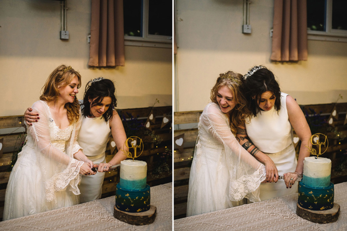 Brides Cutting A Blue Wedding Cake