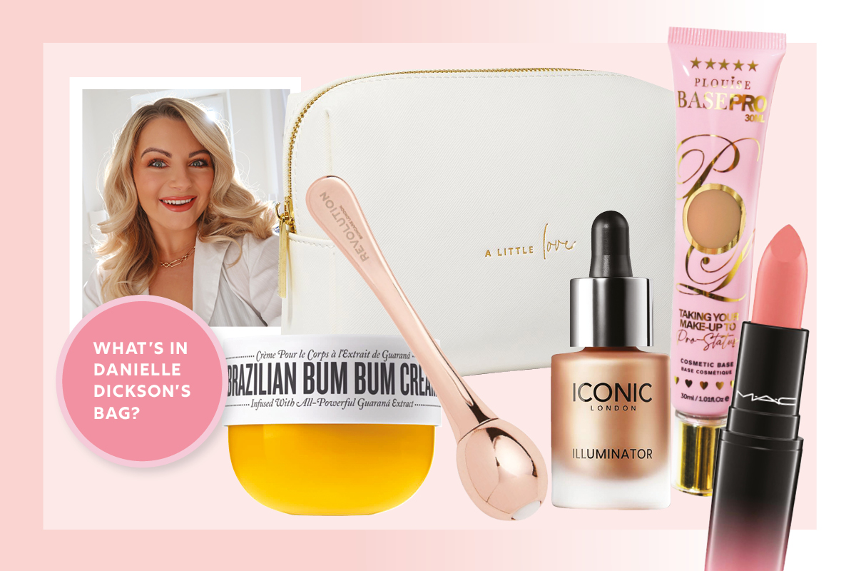 Image showing Danielle Dickson and the items within her makeup bag