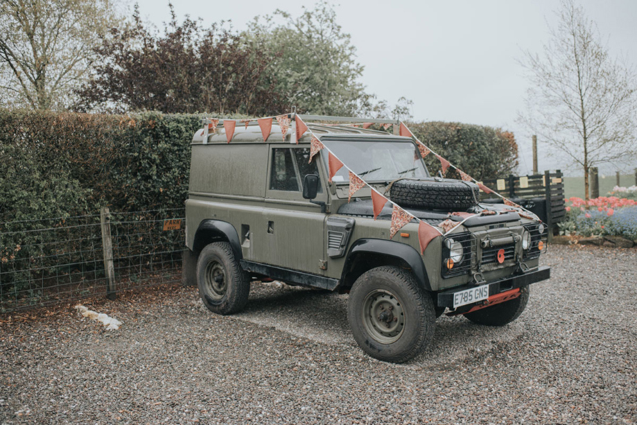 Land Rover decorated with bunting