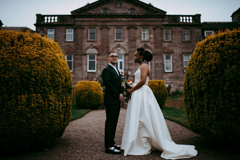 Couple portraits outside Springkell House