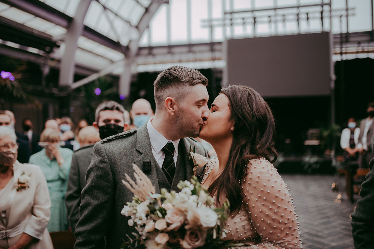Bride And Groom Kissing At Wedding Ceremony At Barras Art And Design Baad