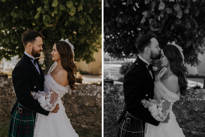 side by side photos of couple after wedding