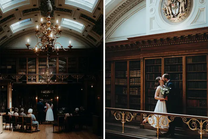 A bride and groom inside the Royal College of Physicians of Edinburgh