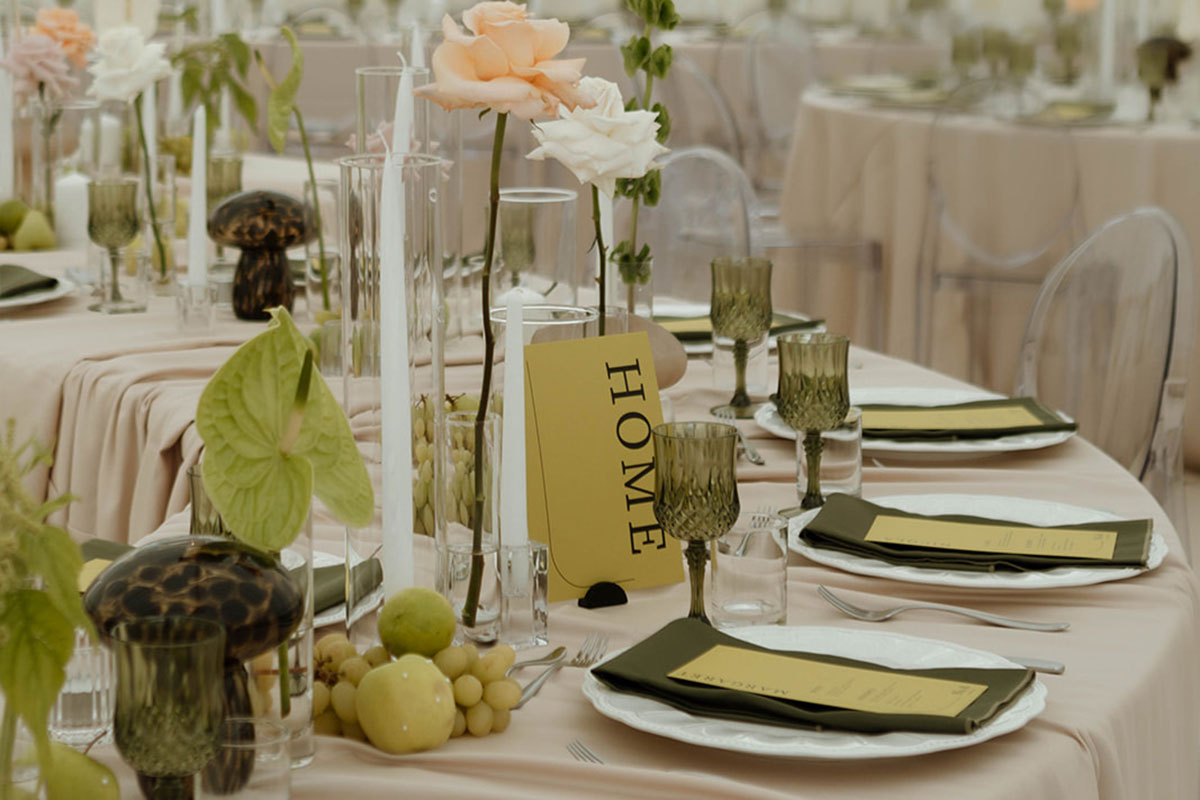Chartreuse wedding table setup