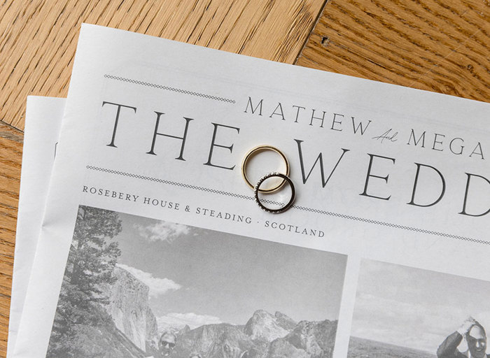 wedding newspaper with rings