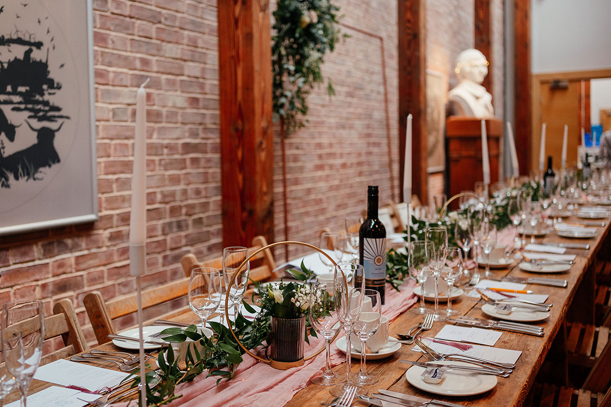 Wedding table set up at the Robert Burns Birthplace Museum